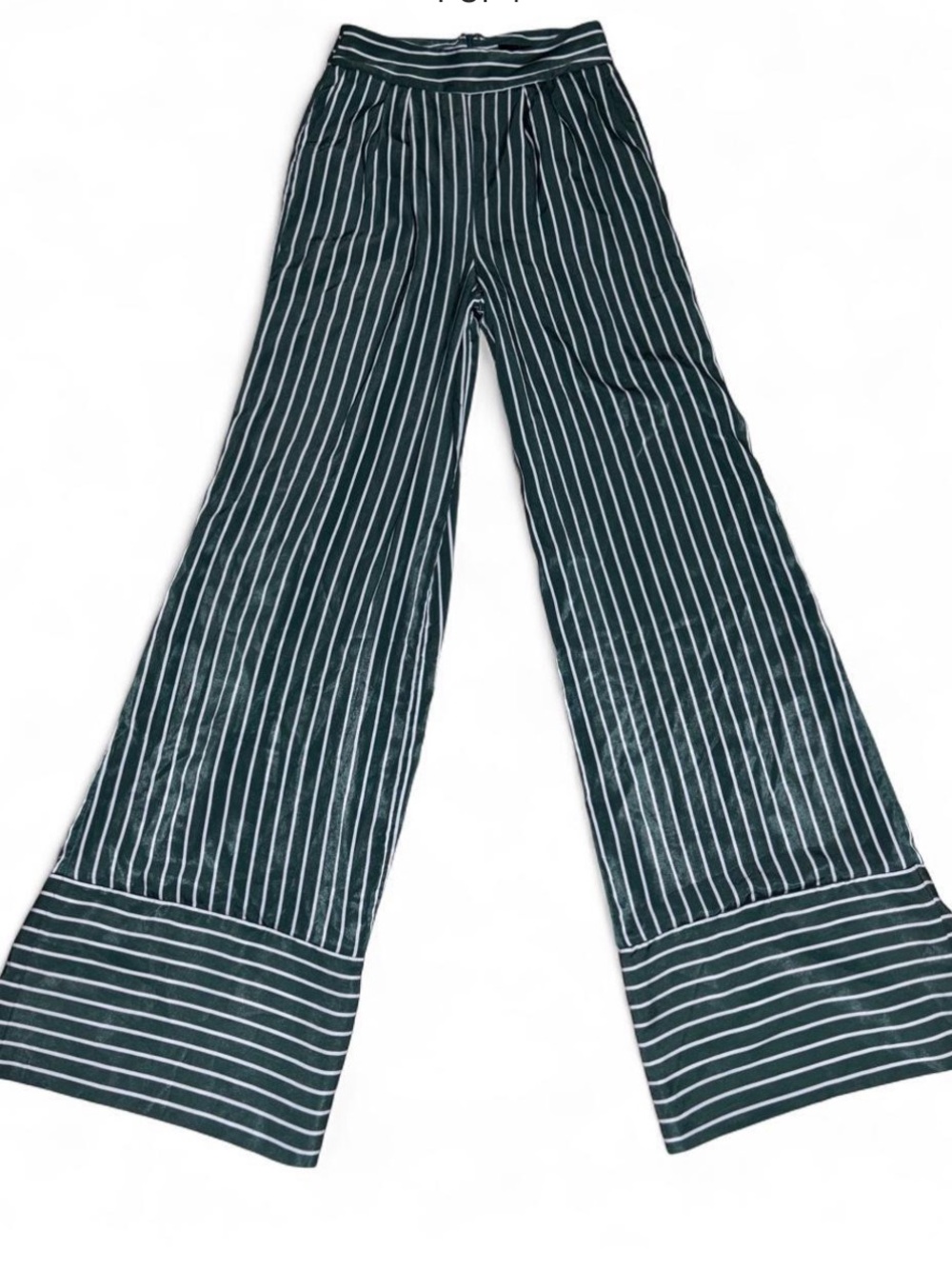 House of Harlow 1960 Green and White Vertical-Stripe Wide-Leg Pants